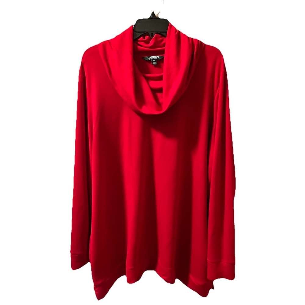 Lauren Ralph Lauren Red Cowl Neck Knit Pullover Tunic Plus Size 3X‎